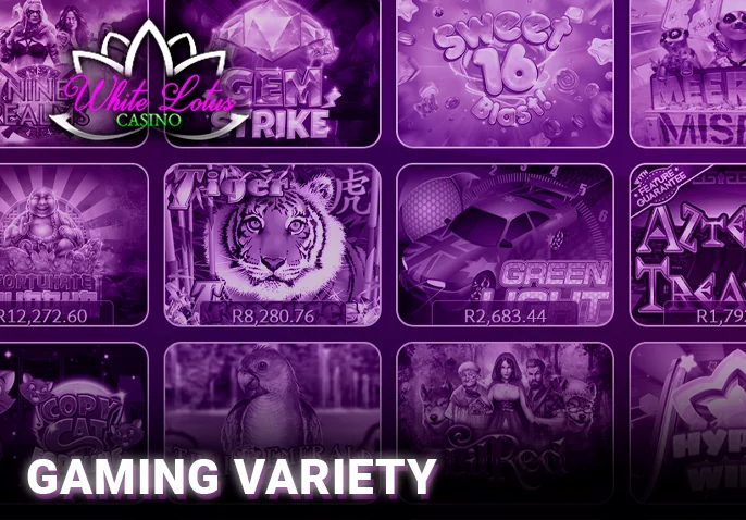 Gambling logos on the White Lotus Casino website with great variability