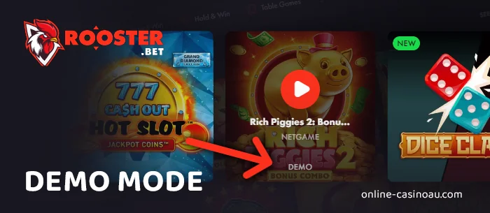 How to play in demo mode on the Rooster Bet Casino website