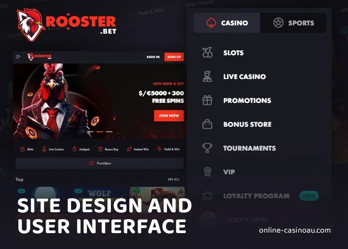 How to use Rooster bet casino - site interface