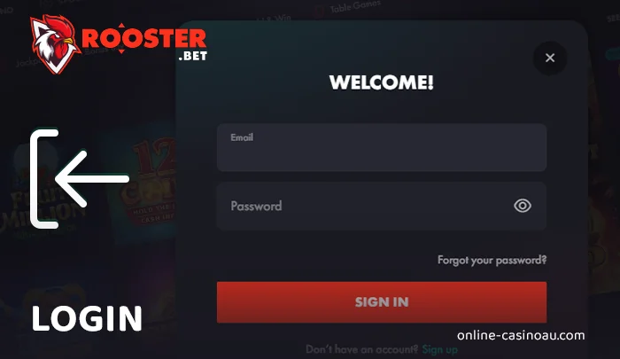 Authorization on Rooster Bet Casino website - how to log in to your account