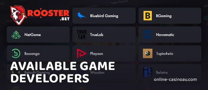 What are the providers on the Rooster Bet Casino website