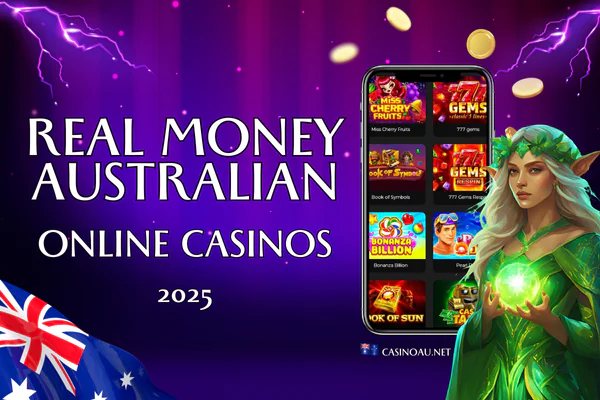 A visual representation of Australian online casinos featuring real money gaming options and vibrant graphics. Website: casinoau.net