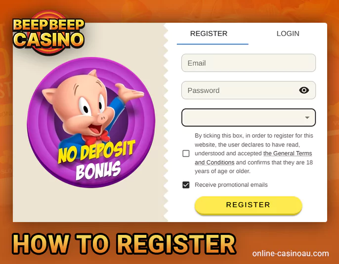 Creating an account for Australians at Beep Beep Casino