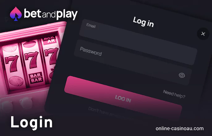 Login process at Bet and Play Casino