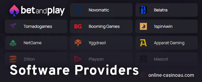 What are the Software Providers at Bet and Play Casino - 60+
