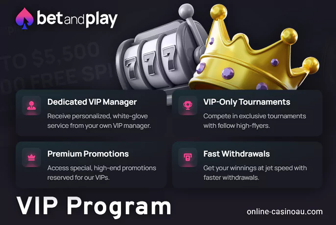 Benefits for loyal players at Bet and Play Casino - VIP program