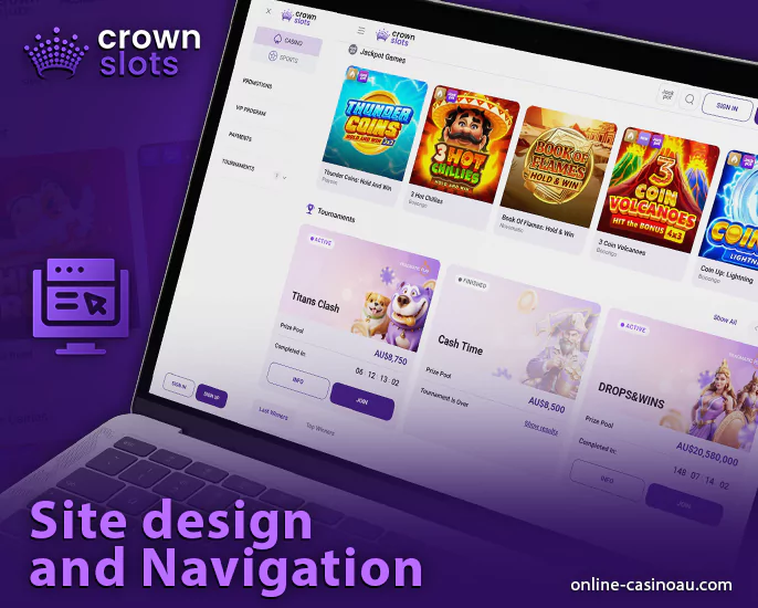 CrownSlots Casino website sections - how to navigate online casino