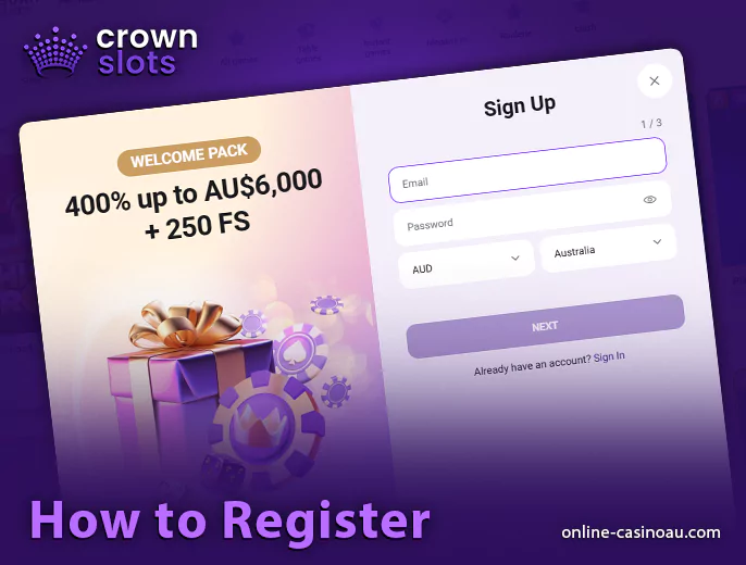 Creating an account at CrownSlots Casino for new players