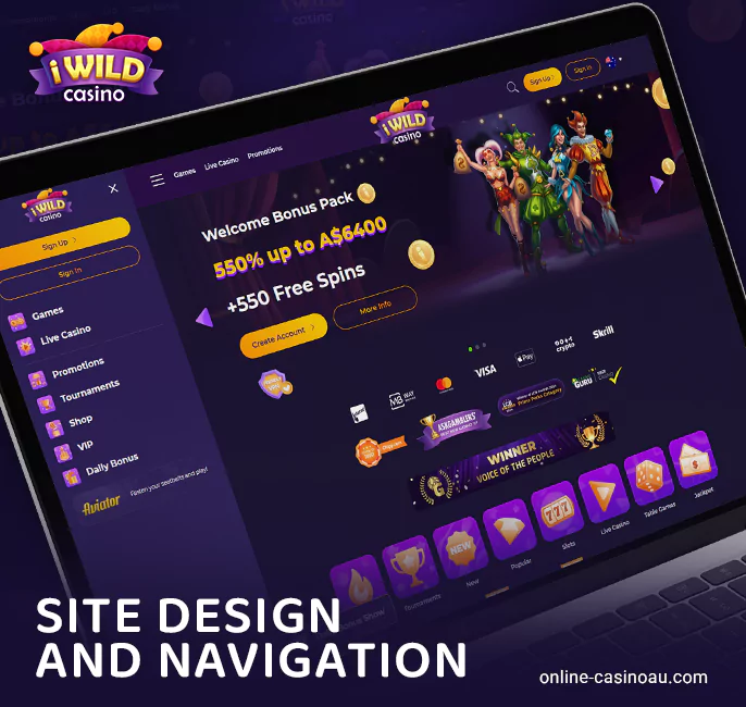 Modern Design at iWild Casino - Site Sections