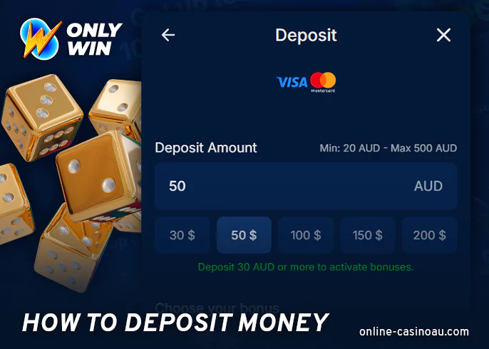 Deposit money to play at Onlywin casino