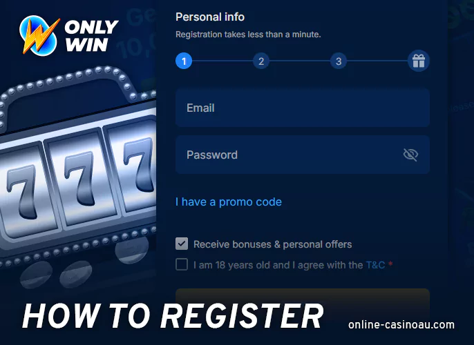 Registration form for new players at Onlywin casino