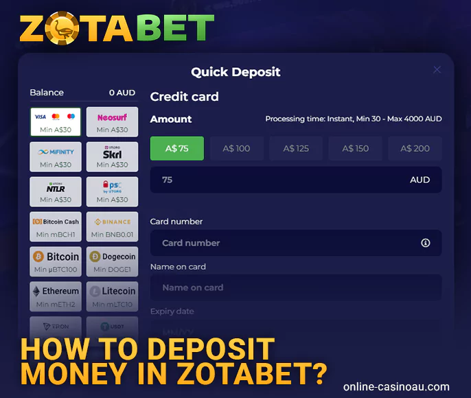 Zotabet Casino account funding guide