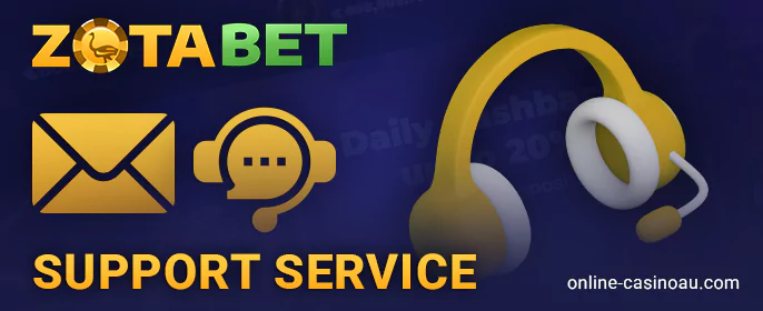 Contacting Zotabet Casino support agents - mail and live chat