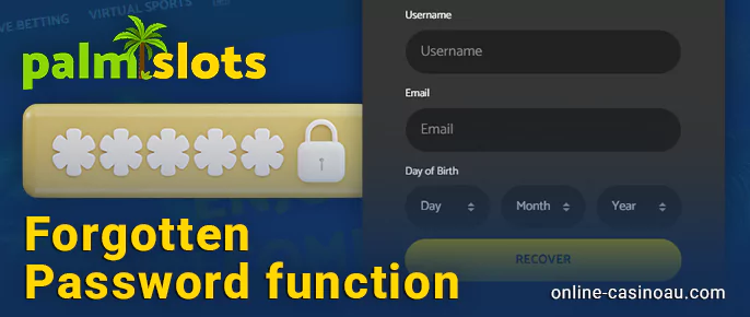 Palmslots casino account password recovery form