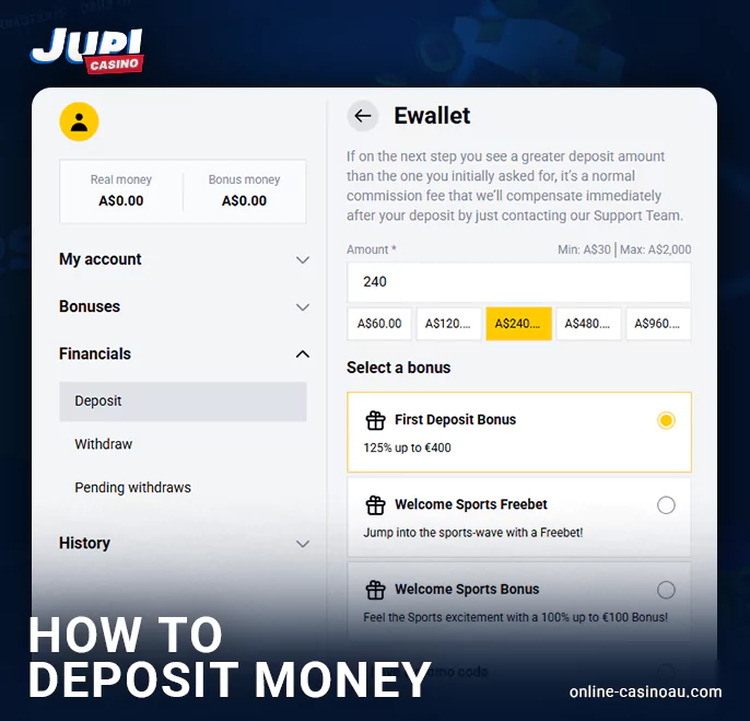 Jupi Casino deposit process
