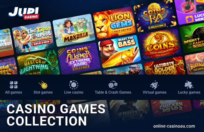 Categories of games on the Jupi Casino website