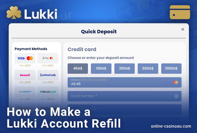 Lukki Casino deposit form