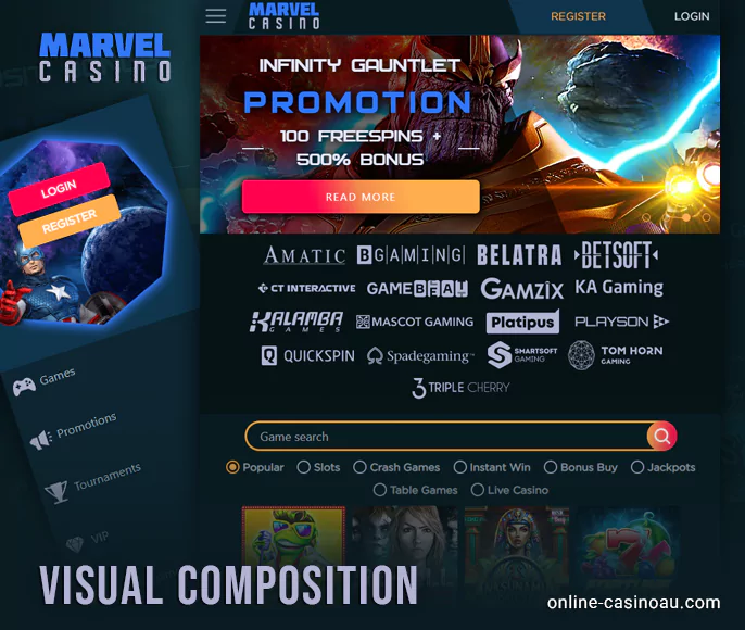 Marvel Casino's characteristic style - website design