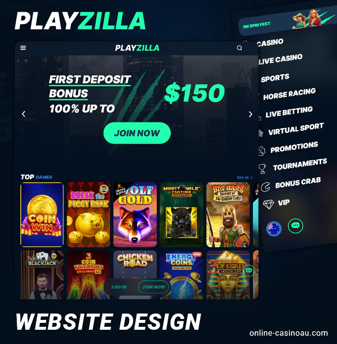 User-friendly design of Playzilla online casino