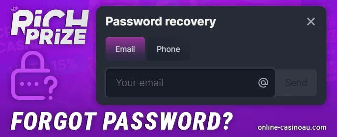 Rich Prize casino password recovery form