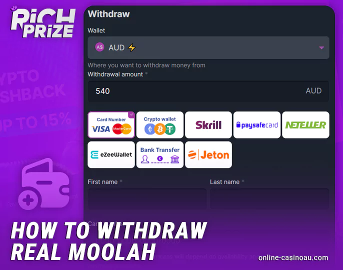 Withdrawal from Rich Prize Casino for Australian players