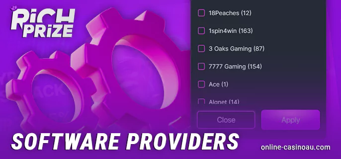 Popular casino game authors on the Rich Prize website