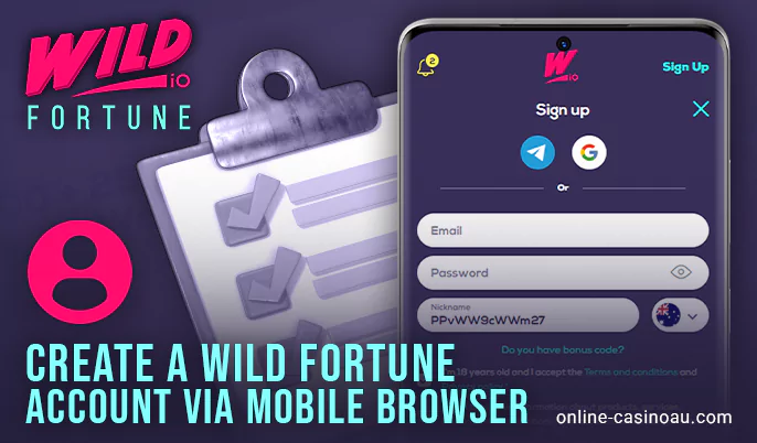 Registration in Wild Fortune casino app