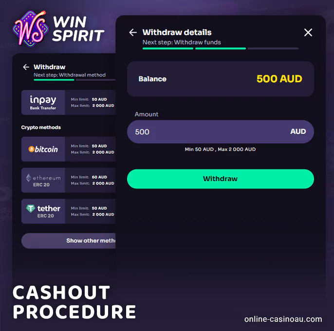 Withdrawing money from WinSpirit Casino - example