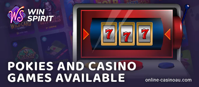 Casino games section on the WinSpirit website - available categories